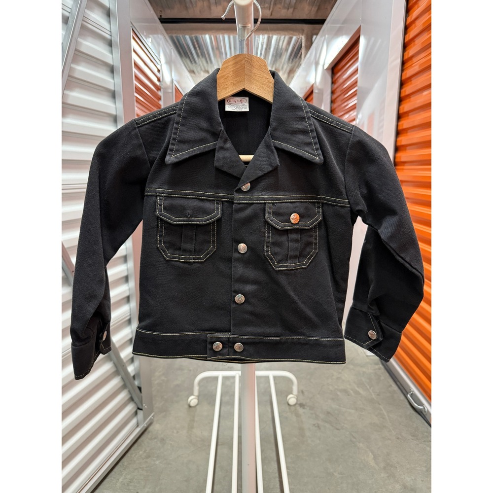 Vintage Billy the Kid Kids Black Denim Trucker Jacket Western Permanent‎ Press